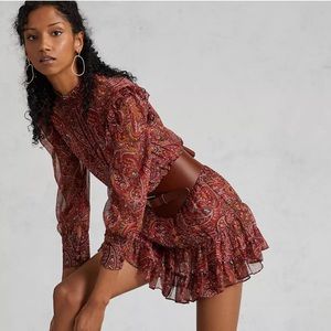 EUC Misa Red Paisley Smocked Ruffle Mini Dress